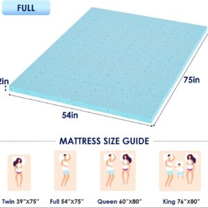 BLKMTY Mattress Topper Full Mattress 2 Inch Bed Topper Ventilated Memory Foam Mattress Topper Gel Memory Mattress Topper Breathable Soft Mattress in a Box, Blue