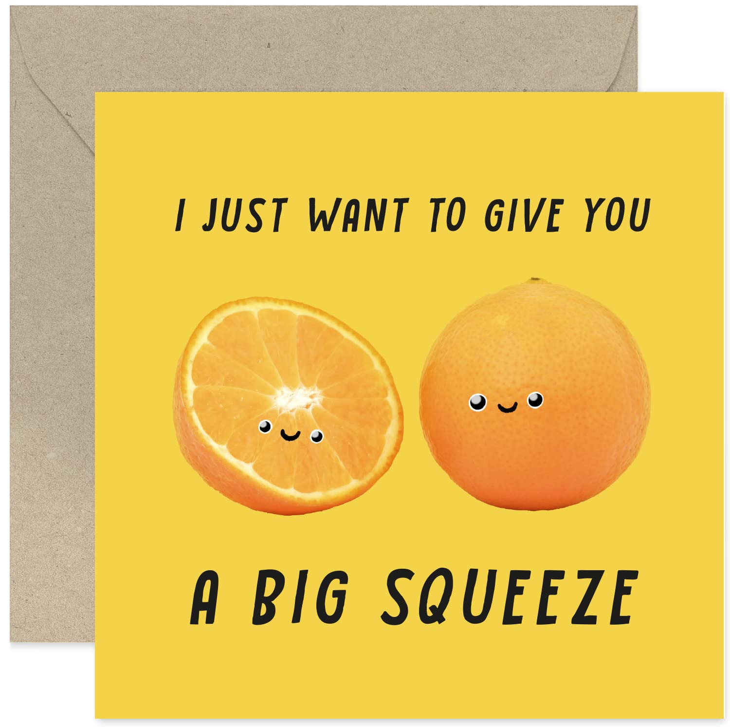 Old English Co. Thinking of You Card for Him Her - Cute Orange 'Big Squeeze' Miss You Card for Men Women - Friendship Thank You Card - For Sister, Brother, Best Friend | Blank Inside with Envelope