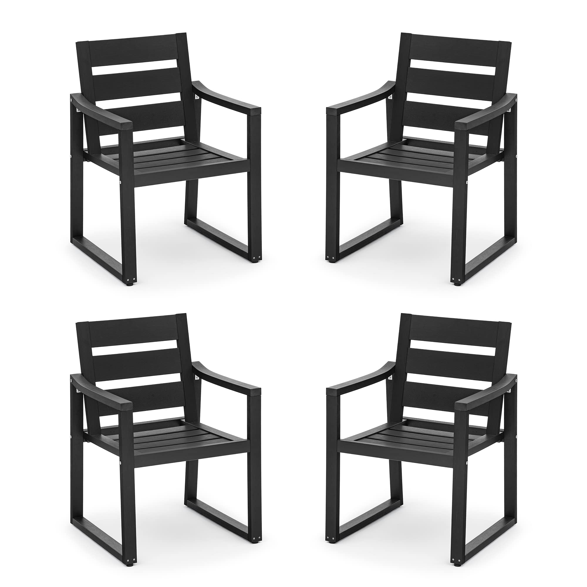 Cozyman HDPS Outdoor Dining Chairs Set of 4, 350LBS, Patio Dining Chairs with Armrest, All Weather Outdoor Kitchen Chairs with Square Frame Legs for Outdoor Indoor, Lawn, Garden, Backyard, Black