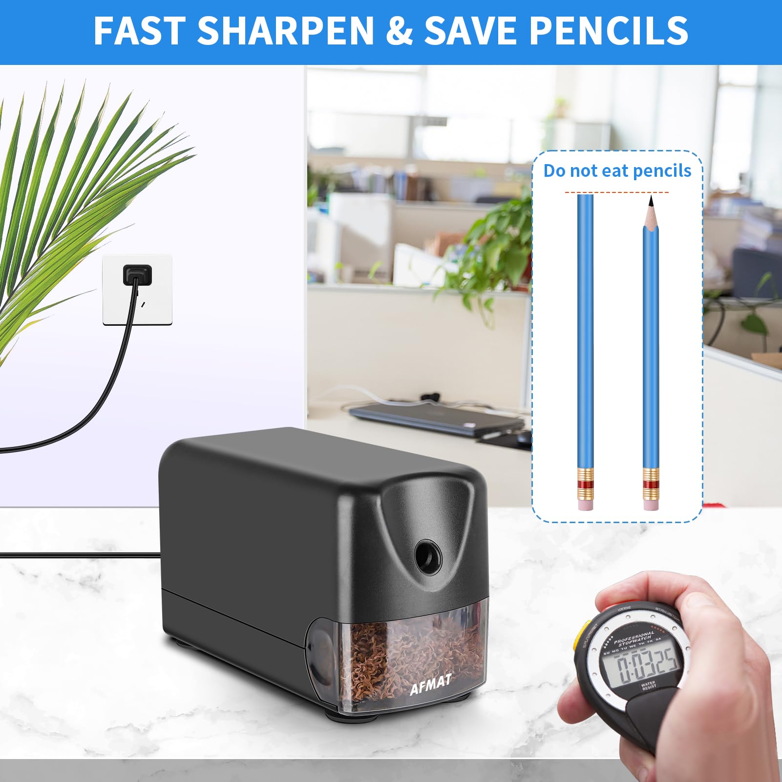 AFMAT Heavy Duty Electric Pencil Sharpener, Auto Stop Classroom Pencil Sharpeners for 6-11mm No.2/Colored Pencils, Pencil Sharpener for Large Pencils, Sharp Point, Save Pencils, Teachers Must Haves