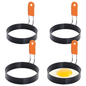 choyaxo 4 pack nonstick egg rings stainless steel fried egg ring griddle with silicone handle professional egg patty maker for breakfast burger sandwich (orange)