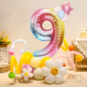 40 Inch Giant Rainbow Number 9 Balloons, Birthday Balloons, Helium Mylar Foil Big Number Balloons for Birthday Party Decorations, Kids' Birthday Anniversary Party Baby Shower Unicorn Parties