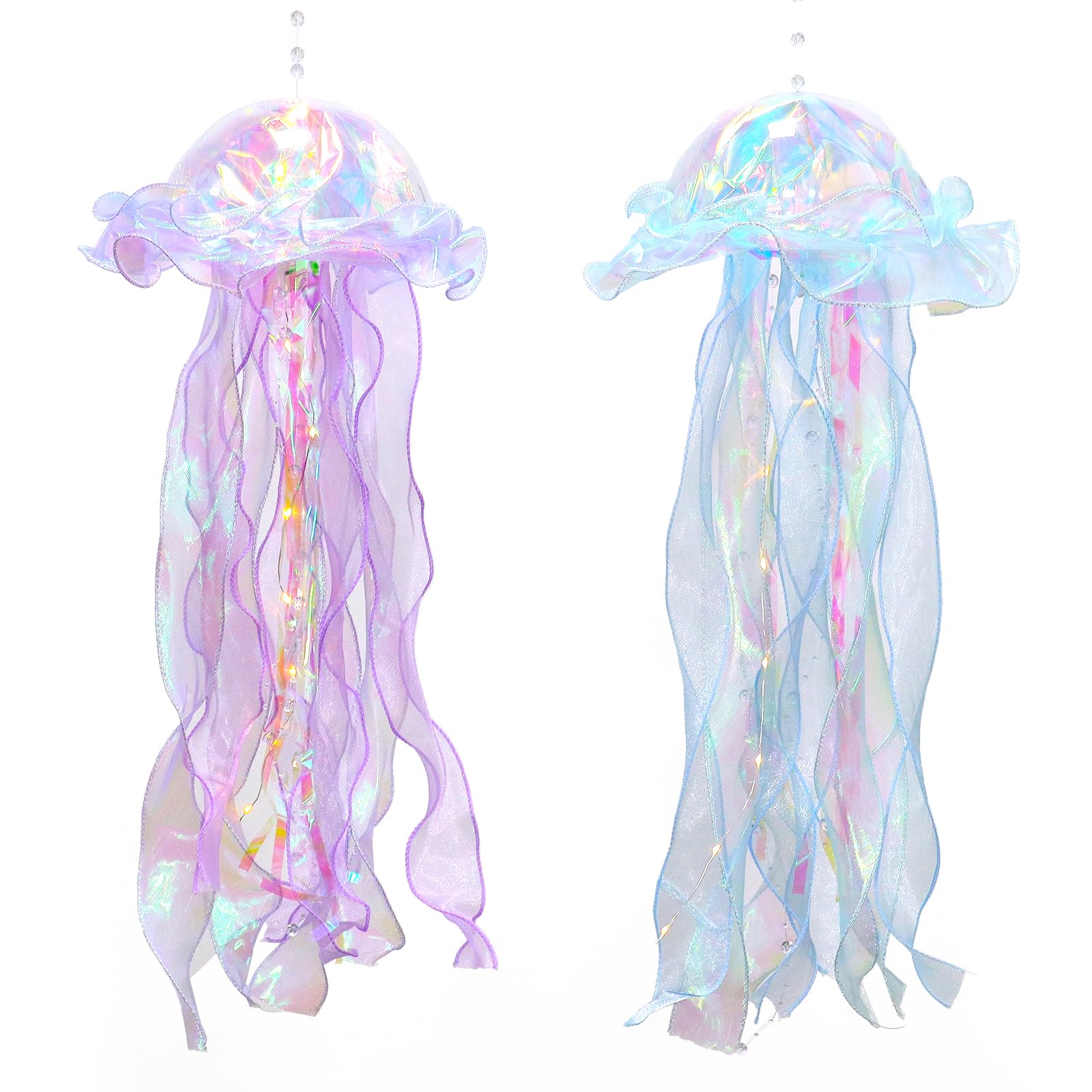 Glitter Iridescent Jellyfish Hanging Decor Blue Purple Jellyfish Kit for Under The Sea Little Mermaid Party Decoration Hanging Jelly Fish Decor Ocean Birthday Bridal Baby Shower Party Supplies