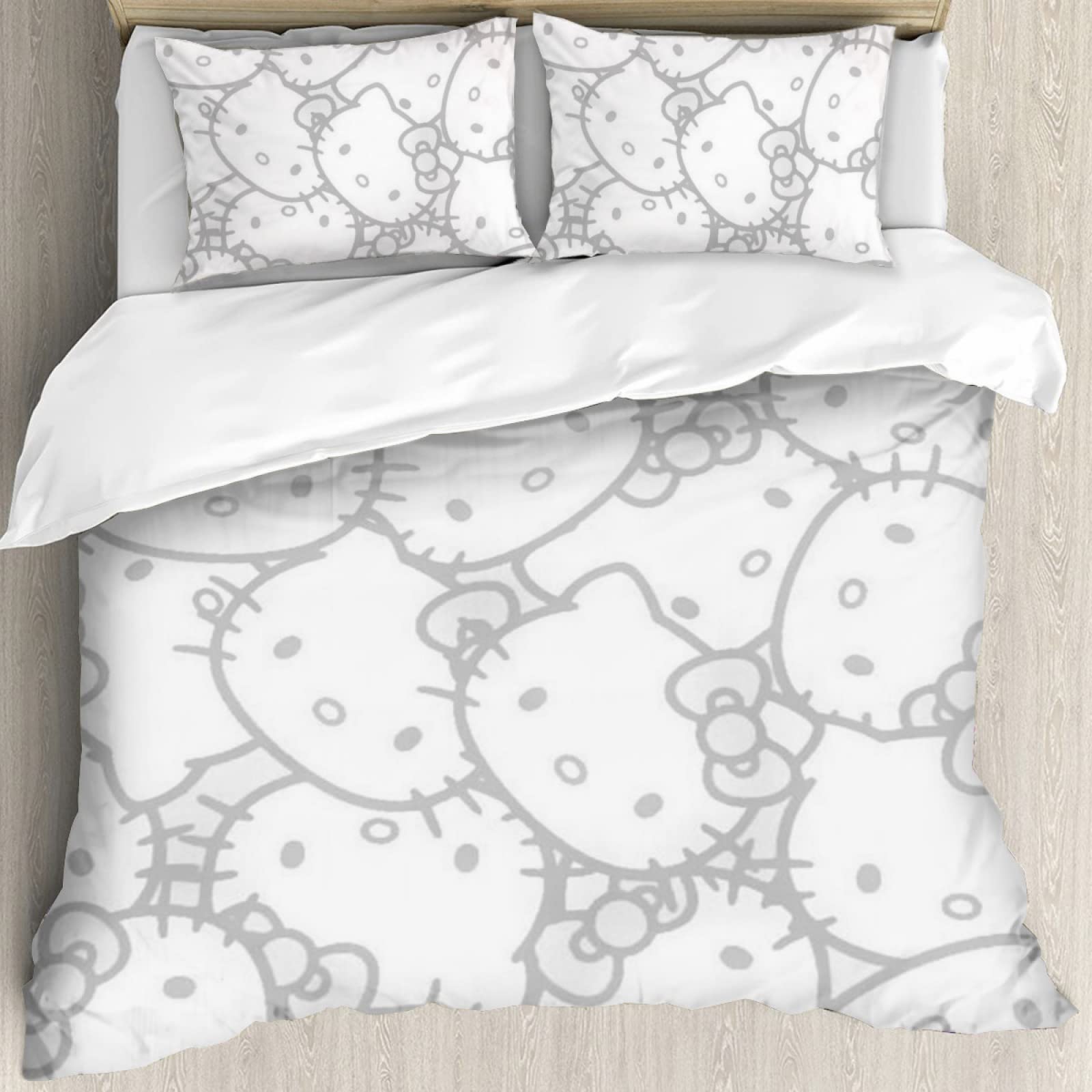 DIEZ Hello Cat Kitty 3 Piece Twin Bed Set - Includes Comforter & Pillowcases - Bedding Features Anime Cats - Super Soft Fade Resistant Microfiber