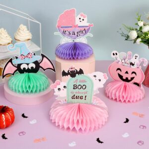 A Baby is Brewing Halloween Baby Shower Decorations - 8 pack Halloween Honeycomb Centerpiece, Pink and Purple Pastel Halloween A Little Boo is Almost Due Baby Shower Decorations for Girl