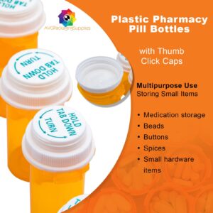 AVG Packaging Supplies Plastic Pharmacy Craft Pill Containers with Thumb Click Caps - Reversible Empty Perscription Bottles Prescription, 13 Dram Vials (50ct)