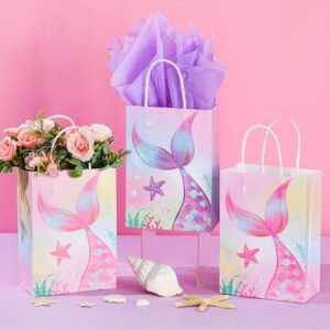 Liliful 16 Pcs Mermaid Birthday Gift Bags with Tissue Paper Mermaids Theme Party Favor Bags Goodie Candy Treat Bags for Birthday Mermaids Themed Decorations