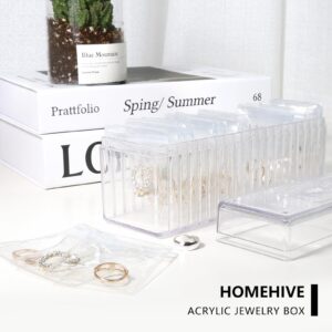 HOMEHIVE Acrylic Jewelry Box Organizer, Clear Jewelry Organizer and Storage with 20 Portable Anti Tarnish Jewelry bags, Travel Jewelry Case for Earrings/Rings/Necklaces Gift for Women Girls, Clear