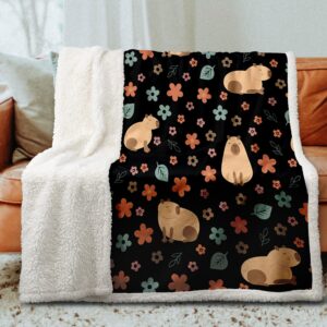 dropshipful capybara blanket - 50"x60" soft sherpa throw blanket for women girls boys kids animals lovers gifts - super cozy fleece sunflower black blanket for sofa couch bed