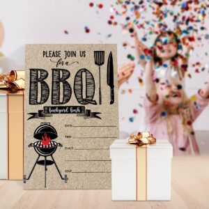 UDNADKEX BBQ Party Invitations with Envelopes, Summer Barbecue Cookout Party Invite Cards, Backyard BBQ Invites for Housewarming Birthday Party, 4"x6" Set of 20