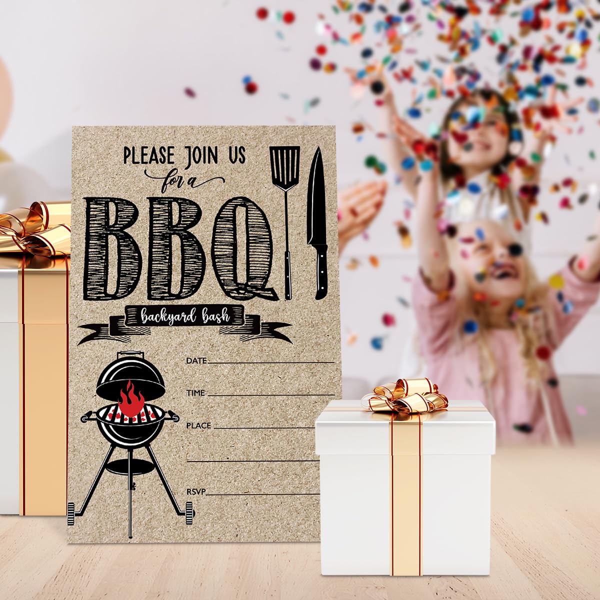 UDNADKEX BBQ Party Invitations with Envelopes, Summer Barbecue Cookout Party Invite Cards, Backyard BBQ Invites for Housewarming Birthday Party, 4"x6" Set of 20