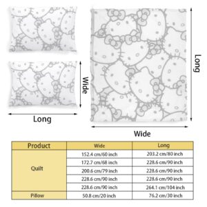 DIEZ Hello Cat Kitty 3 Piece Twin Bed Set - Includes Comforter & Pillowcases - Bedding Features Anime Cats - Super Soft Fade Resistant Microfiber