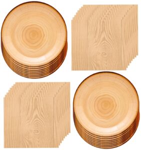 80pcs wood grain party supplies rustic wood grain party set 7"wood grain paper plate wood slice napkins for camp fire camping woodland animal baby shower lumberjack birthday party decorations|serve 40