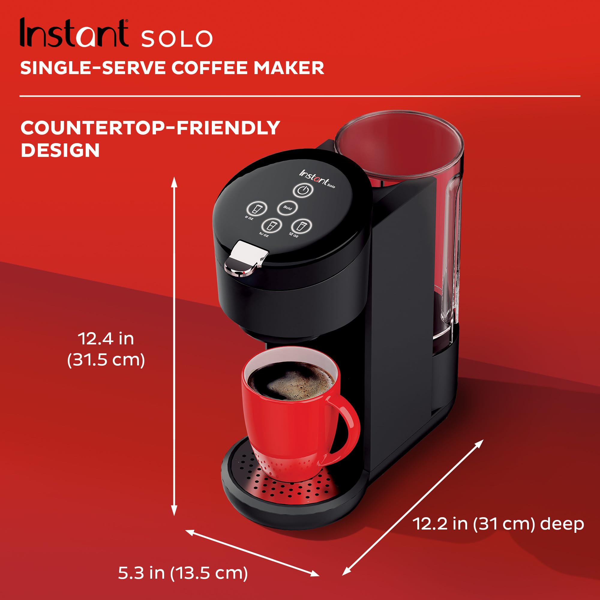 Instant Solo Single Serve Coffee Maker, From the Makers of Instant Pot, K-Cup Pod Compatible Coffee Brewer, Includes Bold Setting and 40oz. Water Reservoir, Brew 8 to 12oz., Black