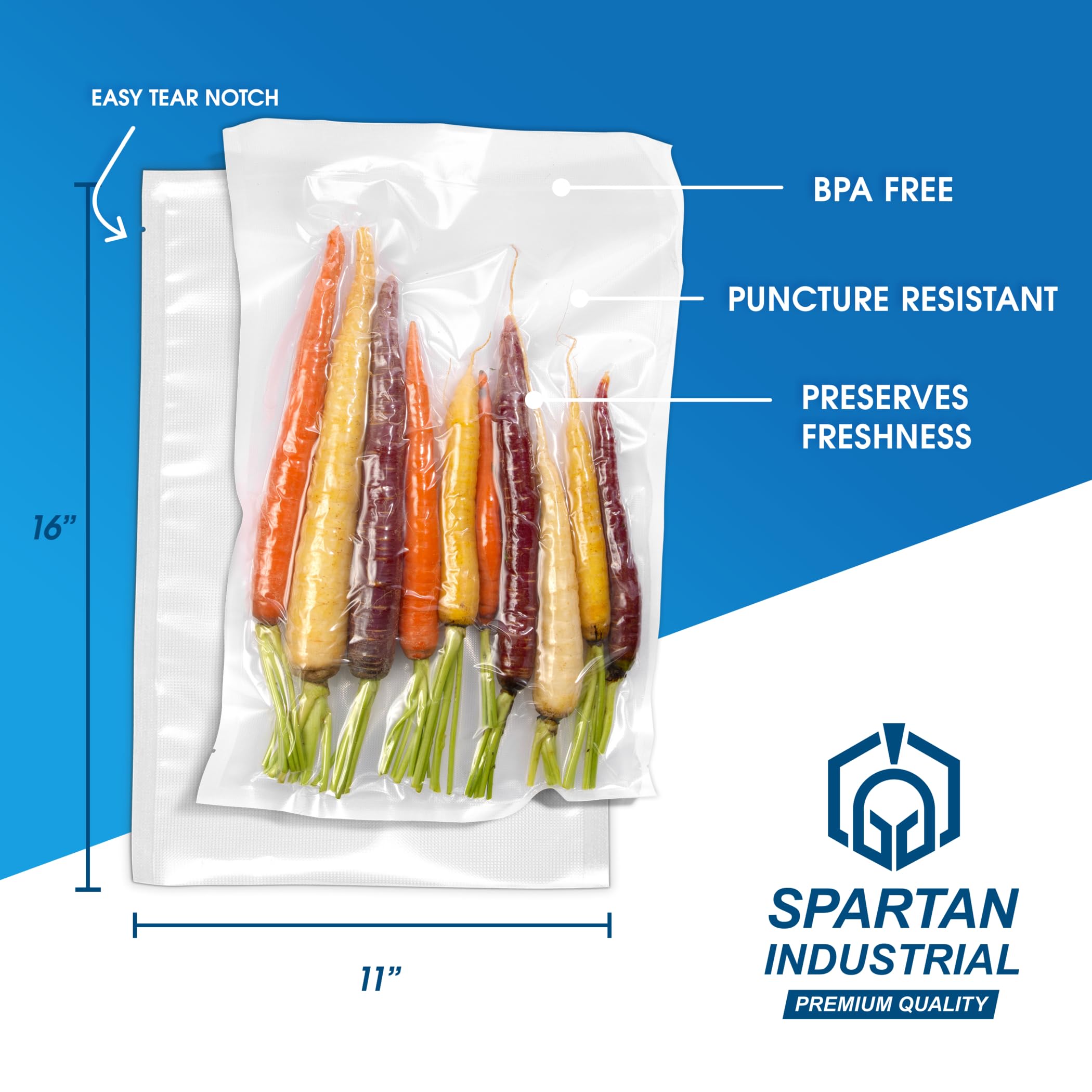 Spartan Industrial - 11" X 16" Food Sealer Bags, Vacuum Seal Meal Prep, Freeze Dried Food, Herbs, and More - BPA-Free, Pack of 110