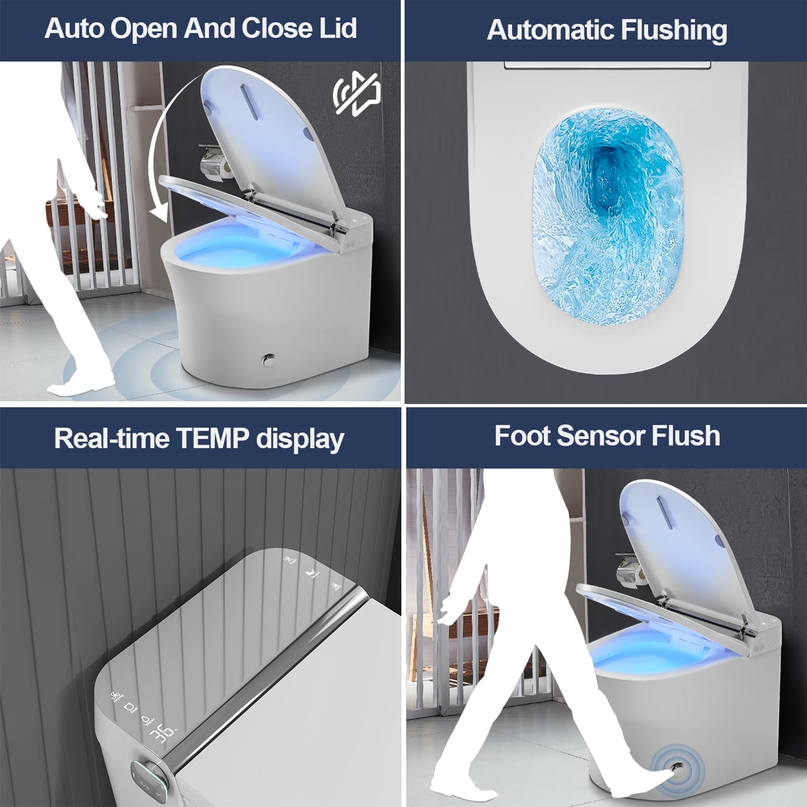 ZMJH 171 Smart Toilet with Bidet Built in, One Piece Elongated Toilet, Dryer and Warm Water, Heated Seat, Auto Open/Close Lid, Auto Flush, Soft Close Seat, Remote Control