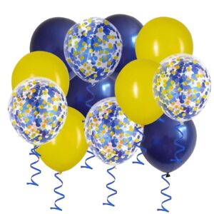 xiksxitn 12 inch yellow and blue balloons，yellow blue confetti balloons for baby shower birthday graduation wedding anniversary party supplies,pack of 50