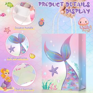 Liliful 16 Pcs Mermaid Birthday Gift Bags with Tissue Paper Mermaids Theme Party Favor Bags Goodie Candy Treat Bags for Birthday Mermaids Themed Decorations