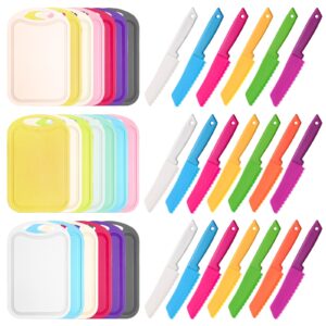 dandat 60 pcs kids knife set kids plastic knife with cutting board toddler knifes serrated edges kids chopping board kids cooking utensils for salad fruit preschool cooking class party