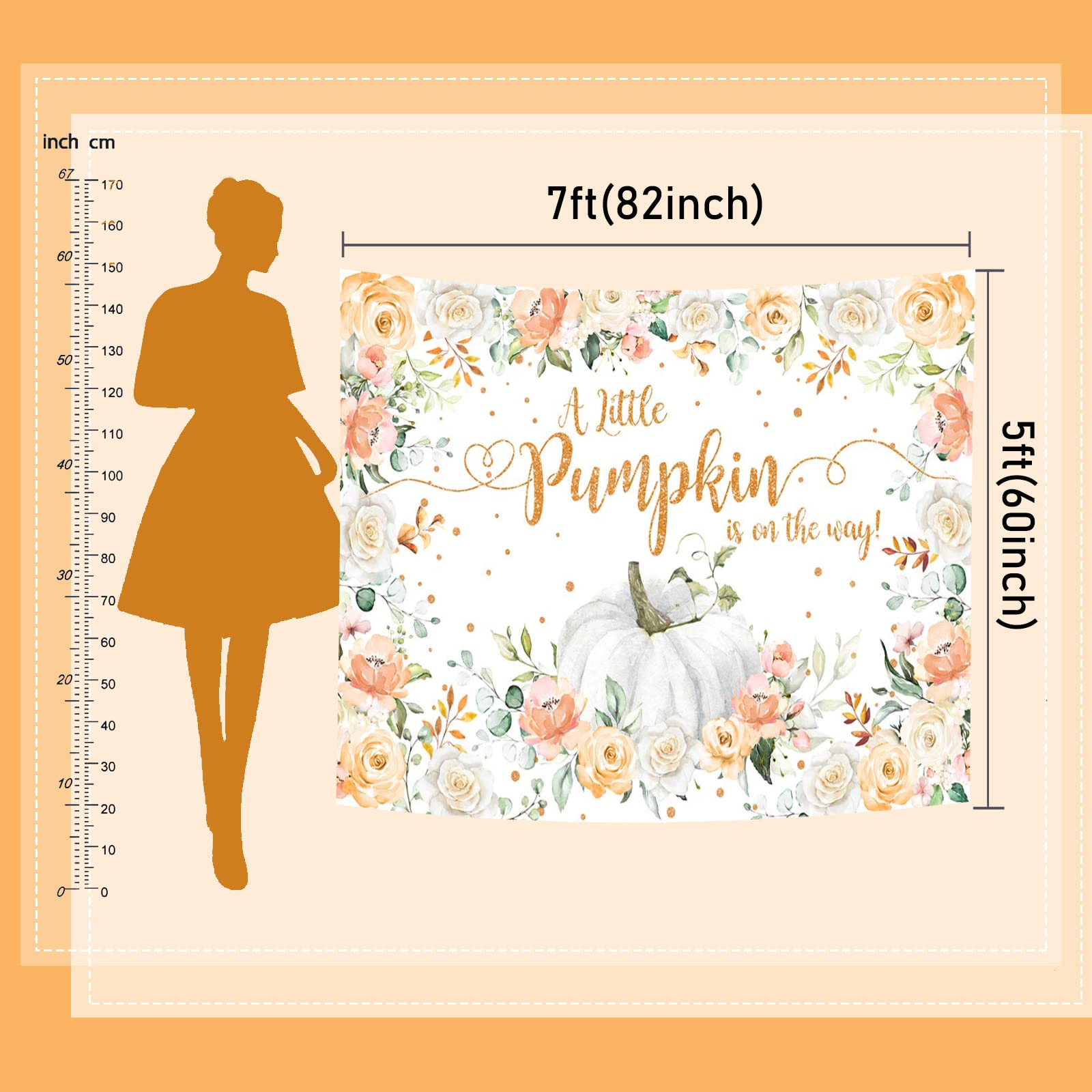 Mocsicka Fall Pumpkin Baby Shower Backdrop Autumn A Little Pumpkin is on The Way Party Decorations Boy Girl Neutral Welcome Baby Pumpkin Party Cake Table Banner (Orange, 8x6ft(96''x72''))