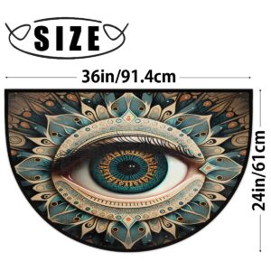 Evil Eye Half Round Doormat Boho Eye Semi Circle Area Rug Non Slip Indoor Outdoor Entrance Half Moon Rug Absorbent Durable Washable Front Floor Mat for Kitchen Bedroom Patio Fireplace Eye Pad