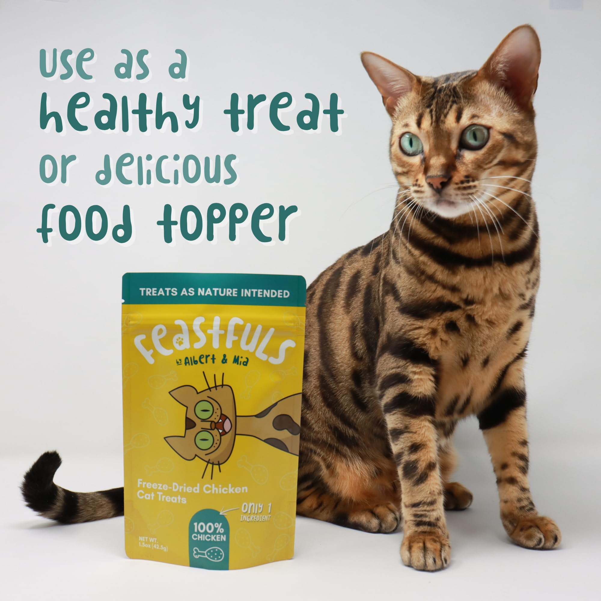 ALBERT & MIA Feastfuls Freeze Dried Cat Treats - 100% Chicken Breast, Soft, High in Protein, Extra Tasty, Great for Training Cats (3oz)