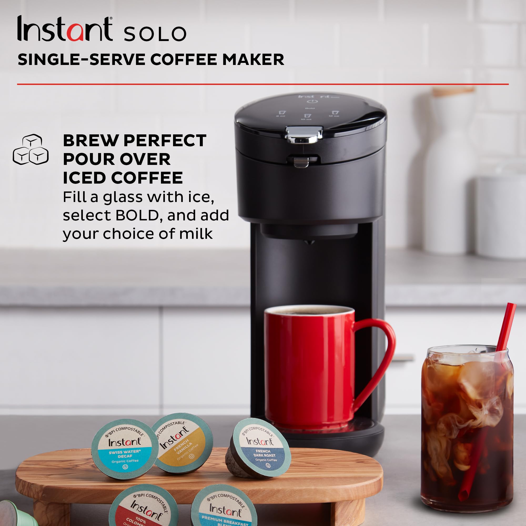 Instant Solo Single Serve Coffee Maker, From the Makers of Instant Pot, K-Cup Pod Compatible Coffee Brewer, Includes Bold Setting and 40oz. Water Reservoir, Brew 8 to 12oz., Black