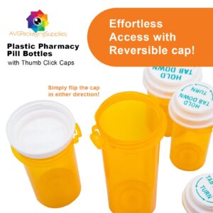 AVG Packaging Supplies Plastic Pharmacy Craft Pill Containers with Thumb Click Caps - Reversible Empty Perscription Bottles Prescription, 13 Dram Vials (50ct)