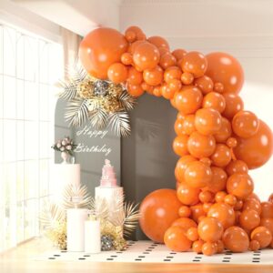 130pcs orange balloons arch kit, 18" 12" 10" 5" different sizes pack burnt orange latex balloons garland for birthday graduation baby shower halloween party decorations (with 2 ribbons)