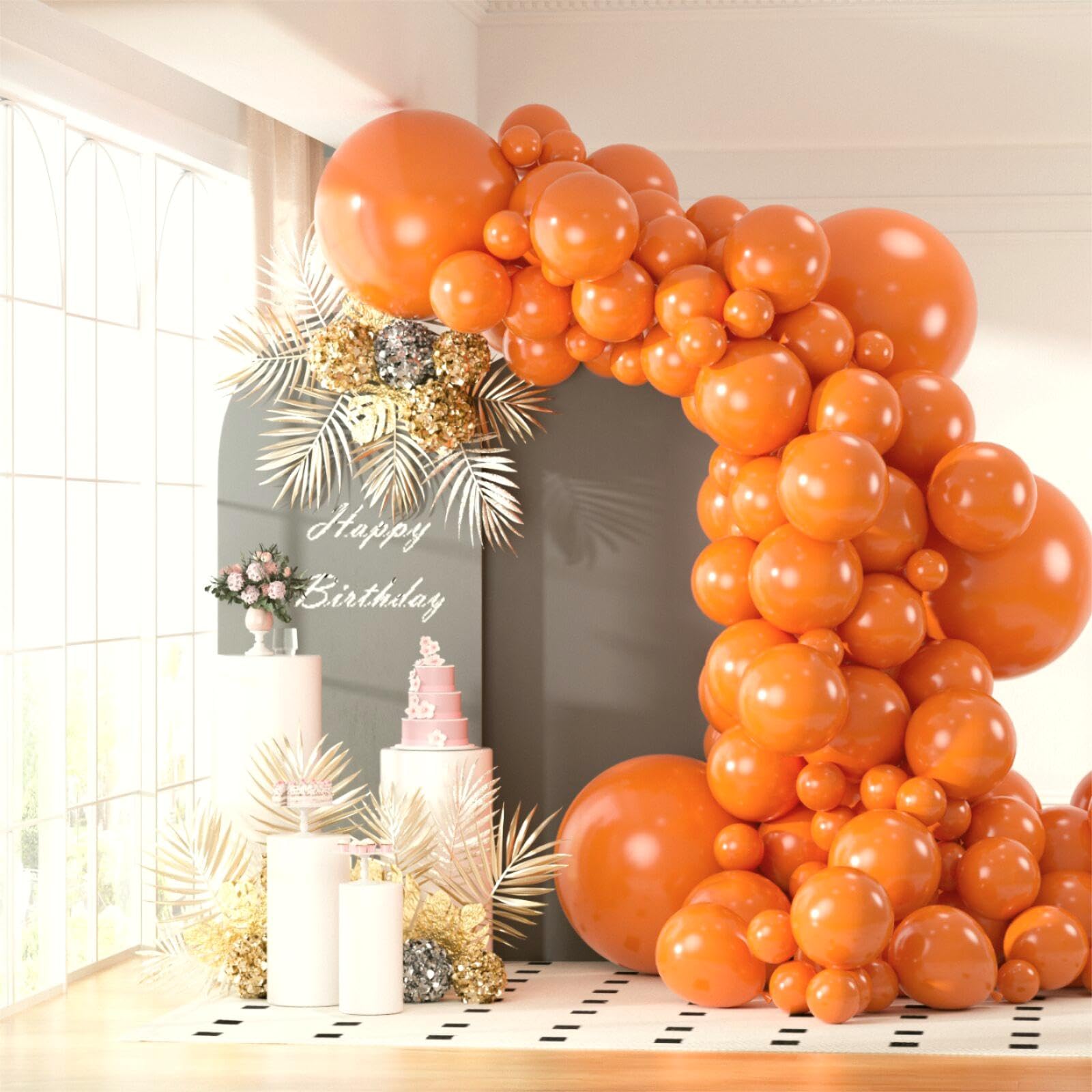 130pcs Orange Balloons Arch Kit, 18" 12" 10" 5" Different Sizes Pack Burnt Orange Latex Balloons Garland for Birthday Graduation Baby Shower Halloween Party Decorations (With 2 Ribbons)