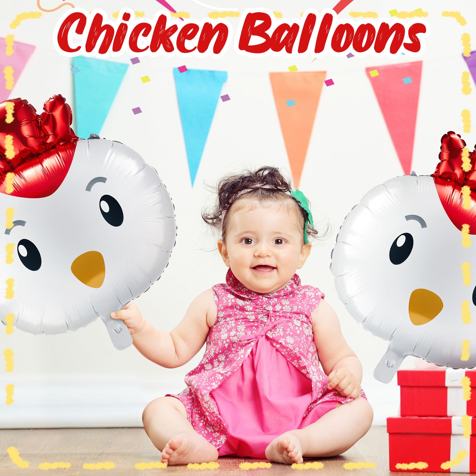 Libima 12 Pcs Chicken Balloons Aluminum Film Farm Animal Decorations Balloons Birthday Party Supplies BBQ Party Decorations Baby Shower Supplies Family Photo Booth Courtyard Decor (Cute Style)