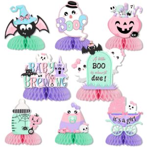 a baby is brewing halloween baby shower decorations - 8 pack halloween honeycomb centerpiece, pink and purple pastel halloween a little boo is almost due baby shower decorations for girl