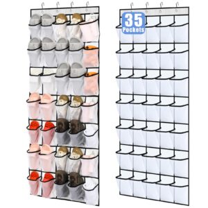 windyun 2 pcs 70 large white mesh pockets over the door shoe organizer shoe rack closet holder behind door shoe hanger hanging cruise ship essentials organizer nonslip, each with 35 pockets