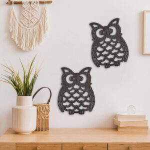 Hedume 2 Pcs Cast Iron Owl Trivets, Heavy Duty Cast Iron Trivet with Rubber Pegs, Decorative Trivet for Kitchen Counter or Dining Table, Insulation Pad, Anti-Scald Pad, Heat Resistant Pad-Rust Brown