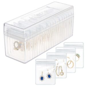 homehive acrylic jewelry box organizer, clear jewelry organizer and storage with 20 portable anti tarnish jewelry bags, travel jewelry case for earrings/rings/necklaces gift for women girls, clear