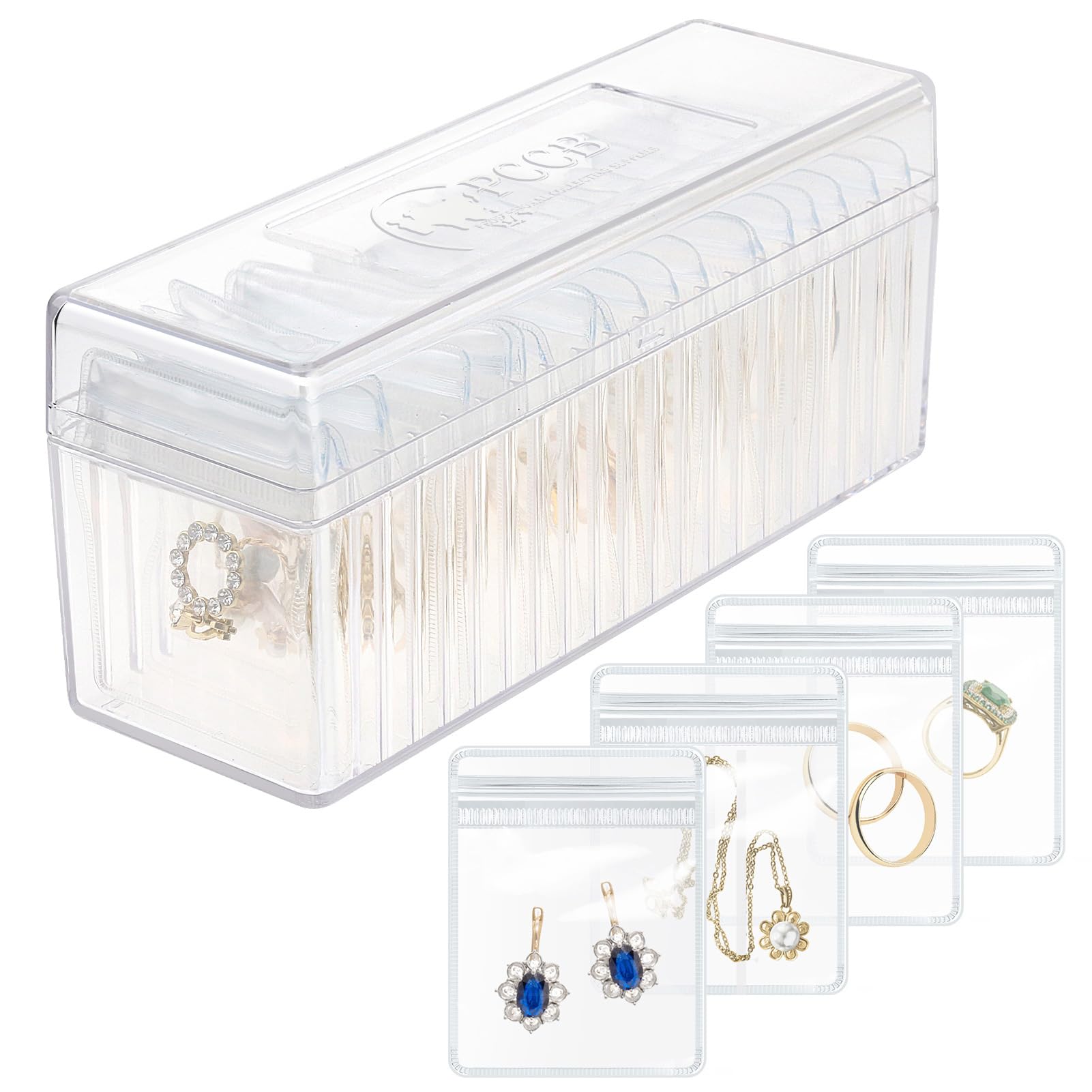 HOMEHIVE Acrylic Jewelry Box Organizer, Clear Jewelry Organizer and Storage with 20 Portable Anti Tarnish Jewelry bags, Travel Jewelry Case for Earrings/Rings/Necklaces Gift for Women Girls, Clear