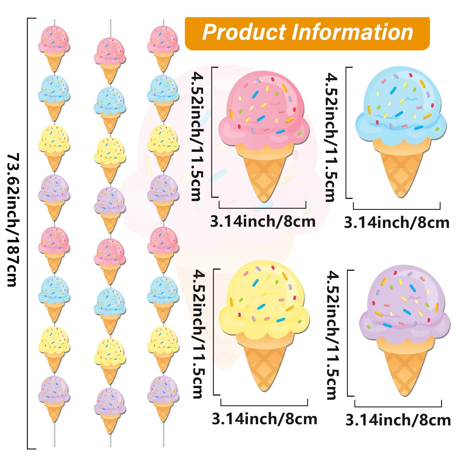 12 Pcs Ice Cream Banners Summer Party Decorations Garland Kit Ice Cream Hanging Swirl Beach Birthday Party String for Summer Beach Ice Cream Baby Shower 1st Birthday Girl Favor Party Supplies Decor