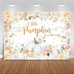 mocsicka fall pumpkin baby shower backdrop autumn a little pumpkin is on the way party decorations boy girl neutral welcome baby pumpkin party cake table banner (orange, 8x6ft(96''x72''))