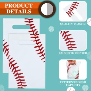 Yeaqee 50 Pieces Baseball Gift Bags with Handle Baseball Treat Bags Baseball Cellophane Bags Candy Baseball Party Favors for Team Birthday Decoration Gift Sport Baseball Themed Party Supplies, White