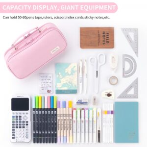 HVOMO Large capacity pencil case Pouch Double Zipper Storage Bag 3 Compartments Portable Multifunctional bag Desk Organizer School Marker Pen Case(Pink)