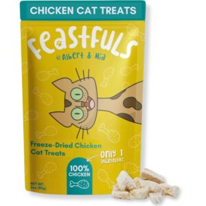 albert & mia feastfuls freeze dried cat treats - 100% chicken breast, soft, high in protein, extra tasty, great for training cats (3oz)