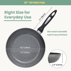 Bakeley Nonstick Frying Pan with Granite Coating, 10" Aluminium Skillets Oven & Dishwasher Safe, Ideal for Omelettes & Easy Cleaning