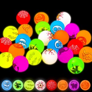 24pcs halloween glow in the dark bouncing balls halloween theme designs bouncy balls for halloween party supplies（come with a pounch bag）