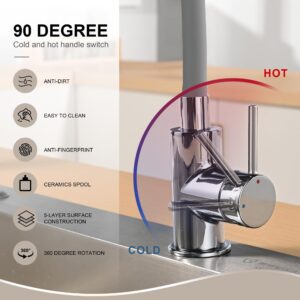 PHICHI Pull Out Kitchen Sink Faucet, 360° Free Bending Kitchen Faucet, Adjustable Sink Kitchen Faucet,Hot and Cold Kitchen Faucet, Universal Foaming Pipe,Grey