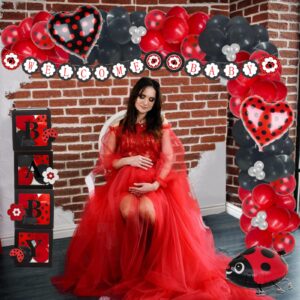 126 PCs Ladybug Baby Shower Decorations, Fiesec Ladybug Baby Shower Supplies Welcome Little Ladybug Backdrop Balloon Garland Banner Tablecloth Cake Topper Walking Balloon Polka Dots Heart Flower