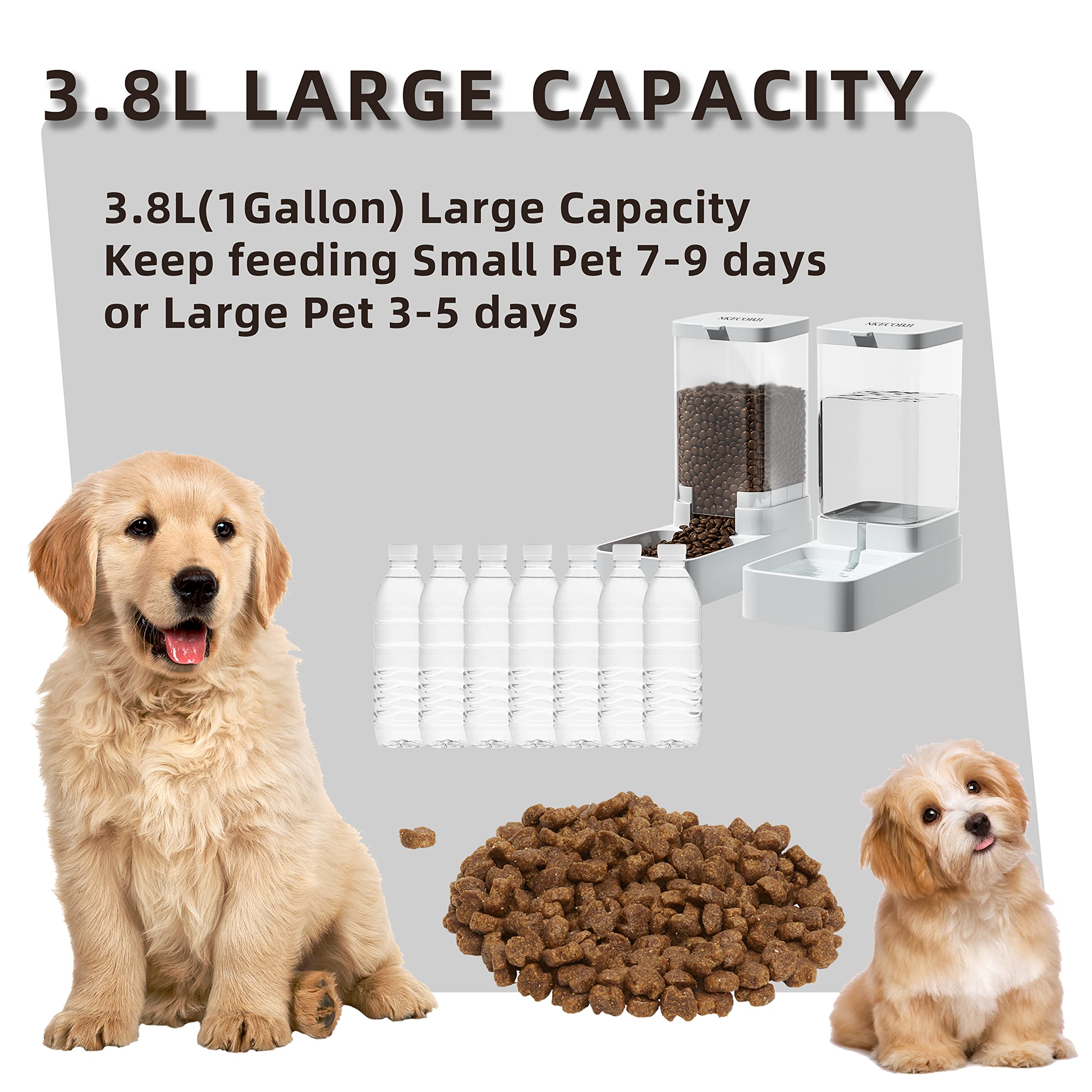 NKECOBJI Gravity Pet Feeder and Water Dispenser Set, Automatic Dog Feeder and Dog Water Dispenser for Dogs Cats Pets Animals Large Capacity(3.8L)