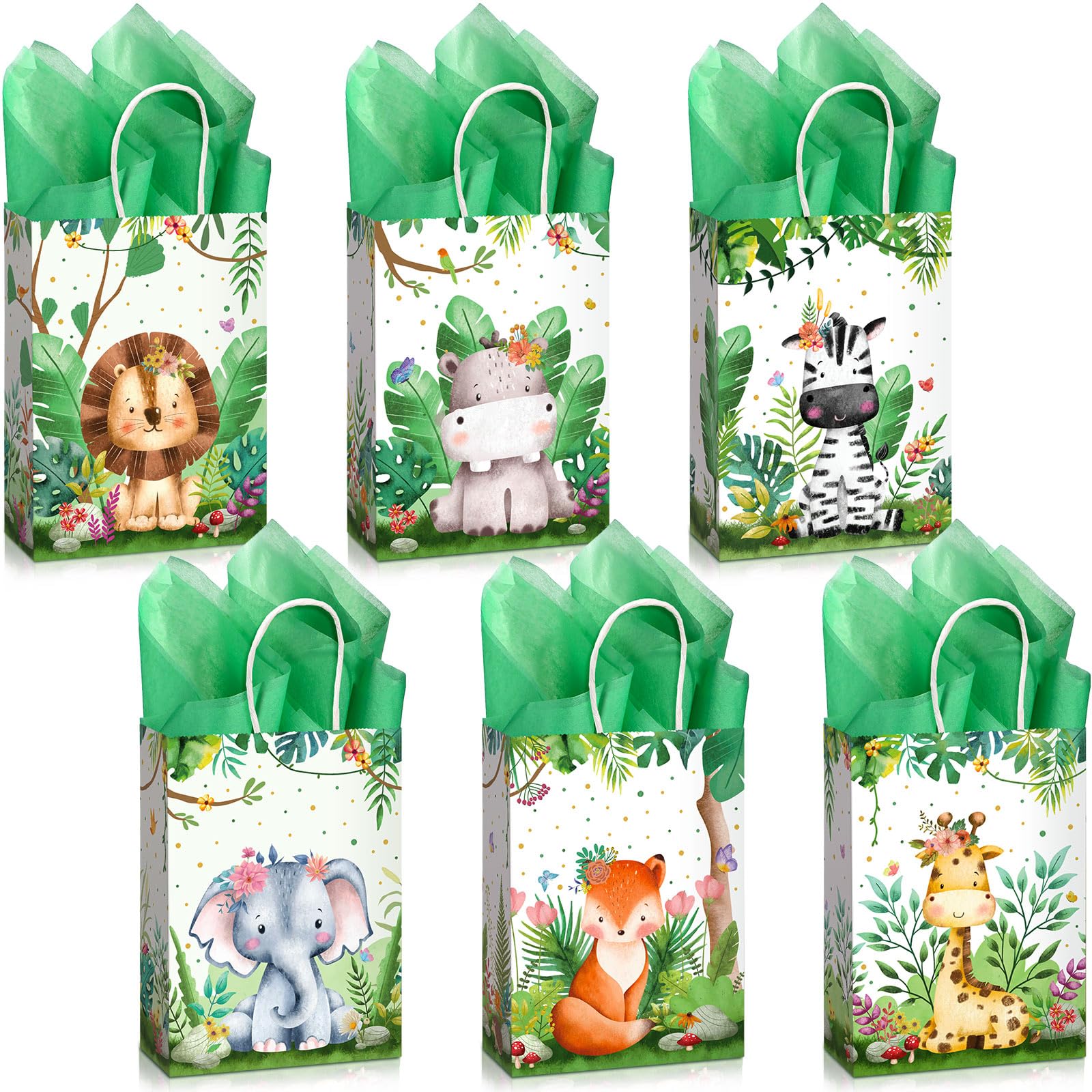 Pajean 36 Safari Bags and Tissue Set Include Jungle Party Favor Safari Goodie Bags Woodland Animal Print Gift Bags Wild One Treat Bags for Themed Birthday Baby Shower Party Supplies