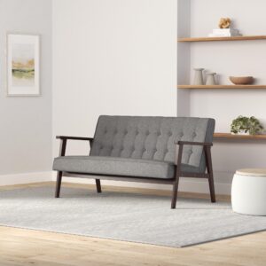 SONGMICS Loveseat Sofa, 2 Seater Cushioned Couch for Small Spaces, Mid-Century Modern 51.2-Inch Wide Seat with Solid Wood Armrests, Easy Assembly, for Living Room Bedroom, Dove Gray ULAC012G01