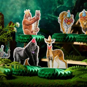 Yeaqee 12 Pcs Jungle Animals Honeycomb Centerpieces Safari Jungle Themed Birthday Party Supplies Wild Animals Jungle Party Decorations Baby Shower Table Decorations for Boys Girls (Fresh Style)