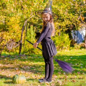 DECHOUS 2Pcs Halloween Witch Brooms, Kids Witch Broomstick Costume Props, 35in Small Halloween Broomstick Decor Wizard Flying Broom Purple Witch Broom for Party Cosplay Halloween